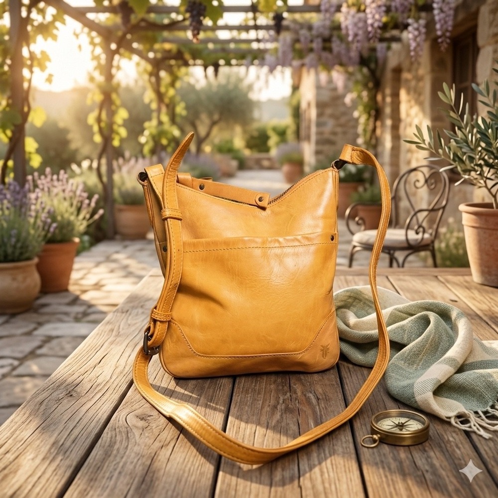 Frye Melissa Crossbody Bag Mustard Yellow Leather Zip Top Small Messenger Bag